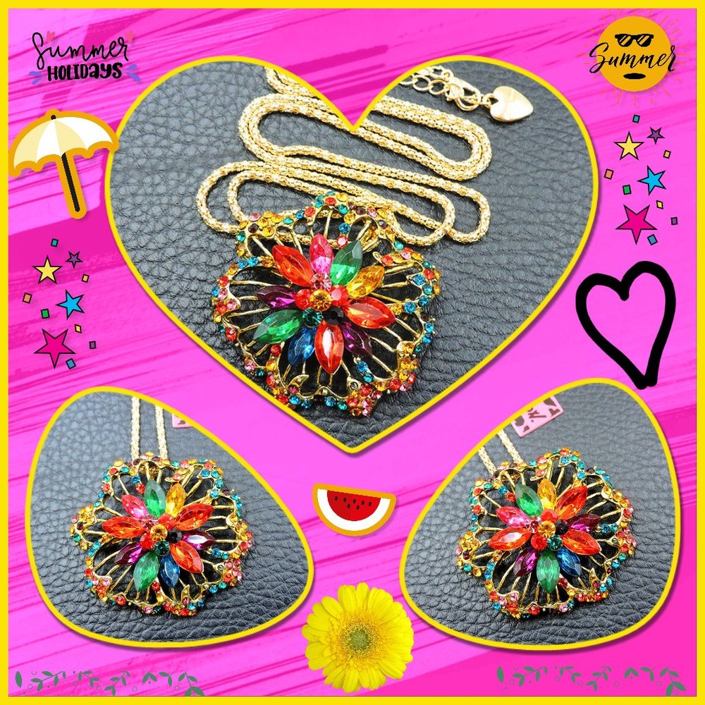 Betsey Johnson Multi-Color Flower Necklace/Brooch